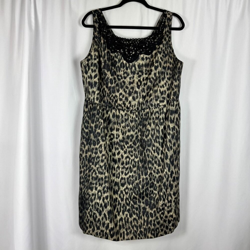 Rebecca Moses Leopard Cheetah Print Sheath Dress Crochet Beaded Bib Animal 18W